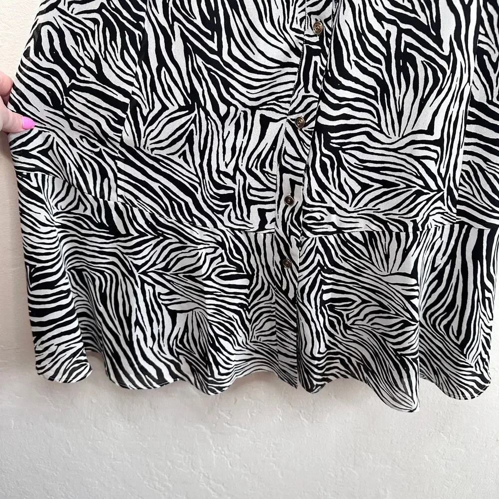 NWT Michael Kors Zebra Print Georgette Belted Puff Sleeve Midi Shirt Dress Med